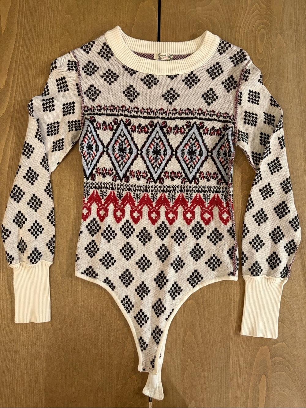 Free People Intimates Sweater - Cream with Black Pattern